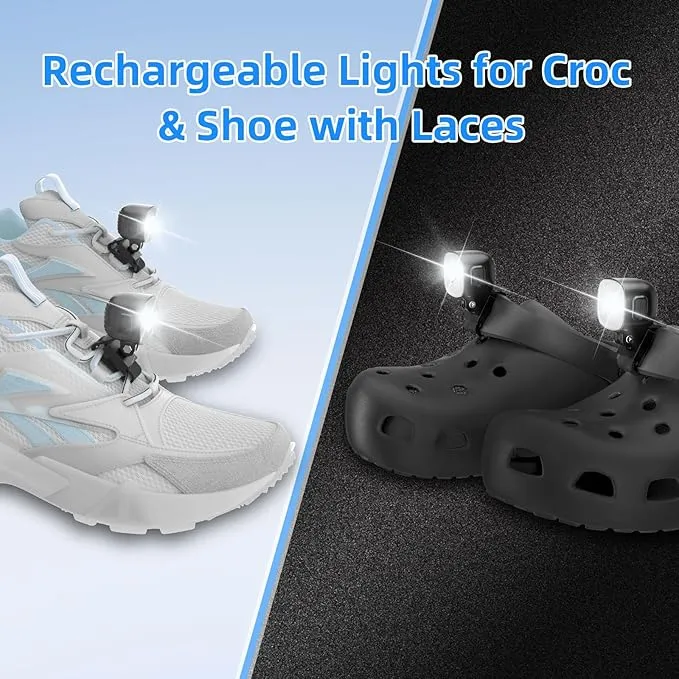 2 Original Rechargeable Headlights for Croc Charms, Rechargeable Flashlight for Croc Kids Girl Boy Women Men Sandal, Christmas Lights, Clip on Clog Headlamp Shoe Decoration for Crocs