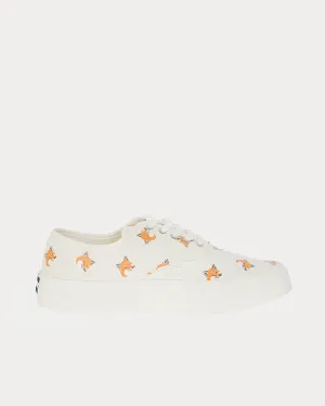 All Over Fox Head Laced Canvas White Low Top Sneakers