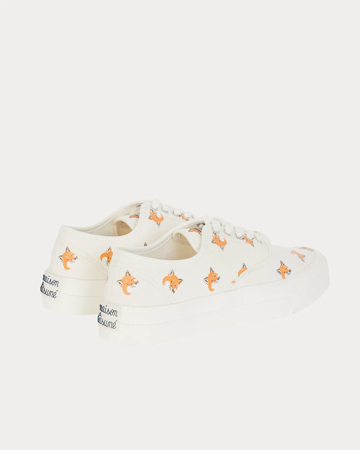 All Over Fox Head Laced Canvas White Low Top Sneakers