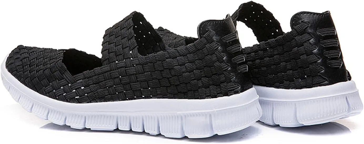 AngryMonkey Women's Elastic Woven Walking Shoes Mary Jane Flats Slip on Sneakers