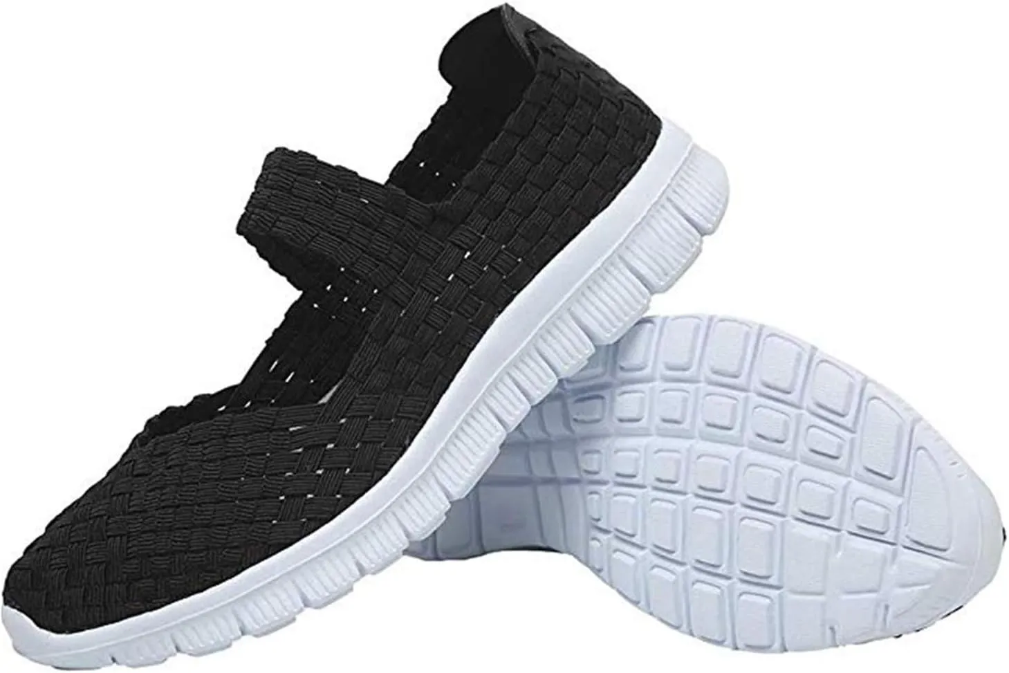 AngryMonkey Women's Elastic Woven Walking Shoes Mary Jane Flats Slip on Sneakers