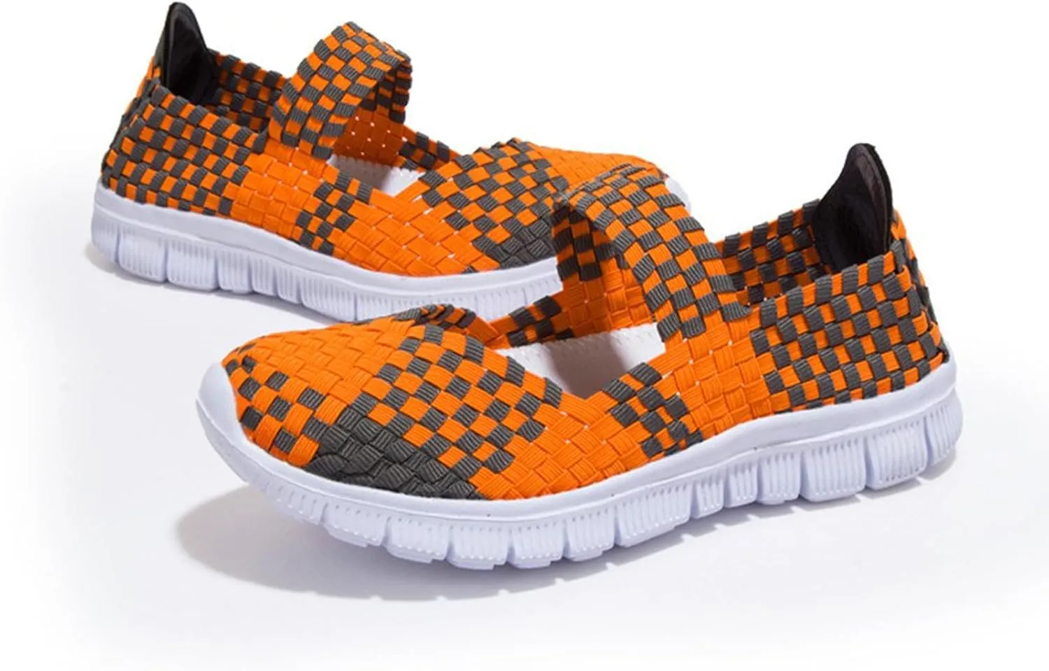 AngryMonkey Women's Elastic Woven Walking Shoes Mary Jane Flats Slip on Sneakers