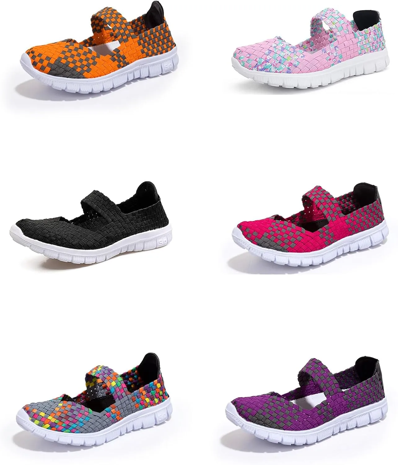 AngryMonkey Women's Elastic Woven Walking Shoes Mary Jane Flats Slip on Sneakers