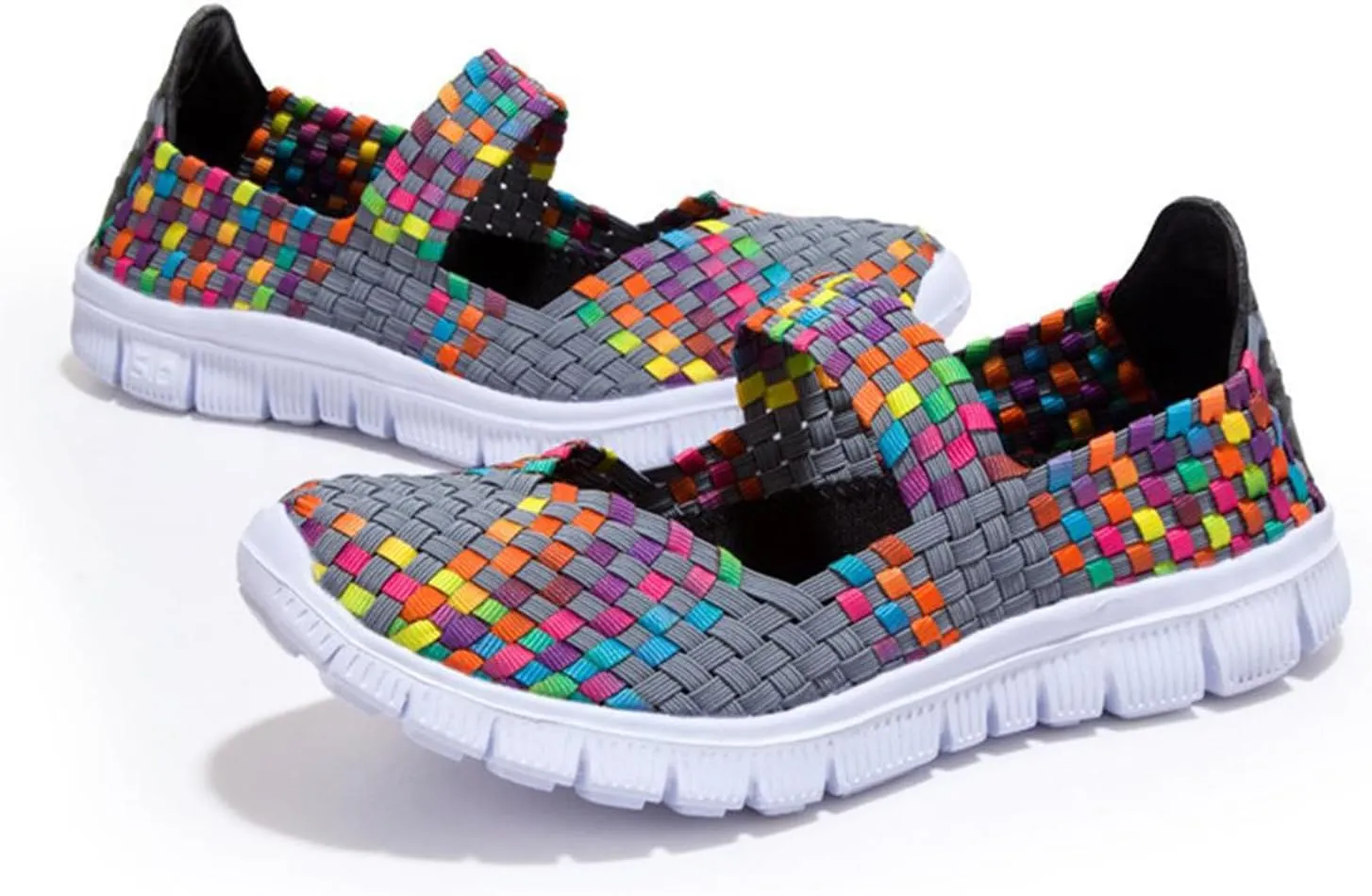 AngryMonkey Women's Elastic Woven Walking Shoes Mary Jane Flats Slip on Sneakers