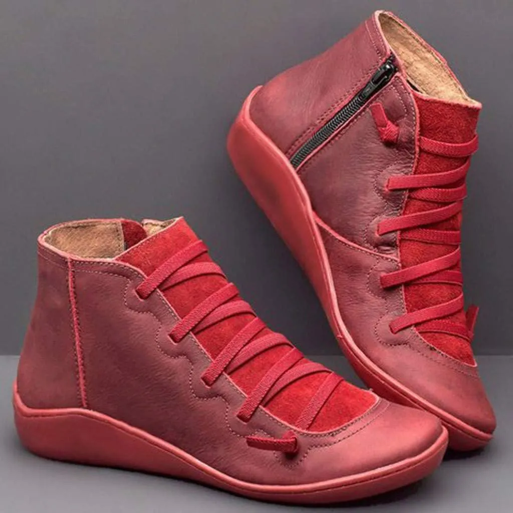 Ankle Boots for Women Black Booties No Heel Womens Hiking Boots Wide Width Work Boot Shoe Laces Men Soft Sole Fashion Slip on Pointed Toe Chunky Stacked Heel