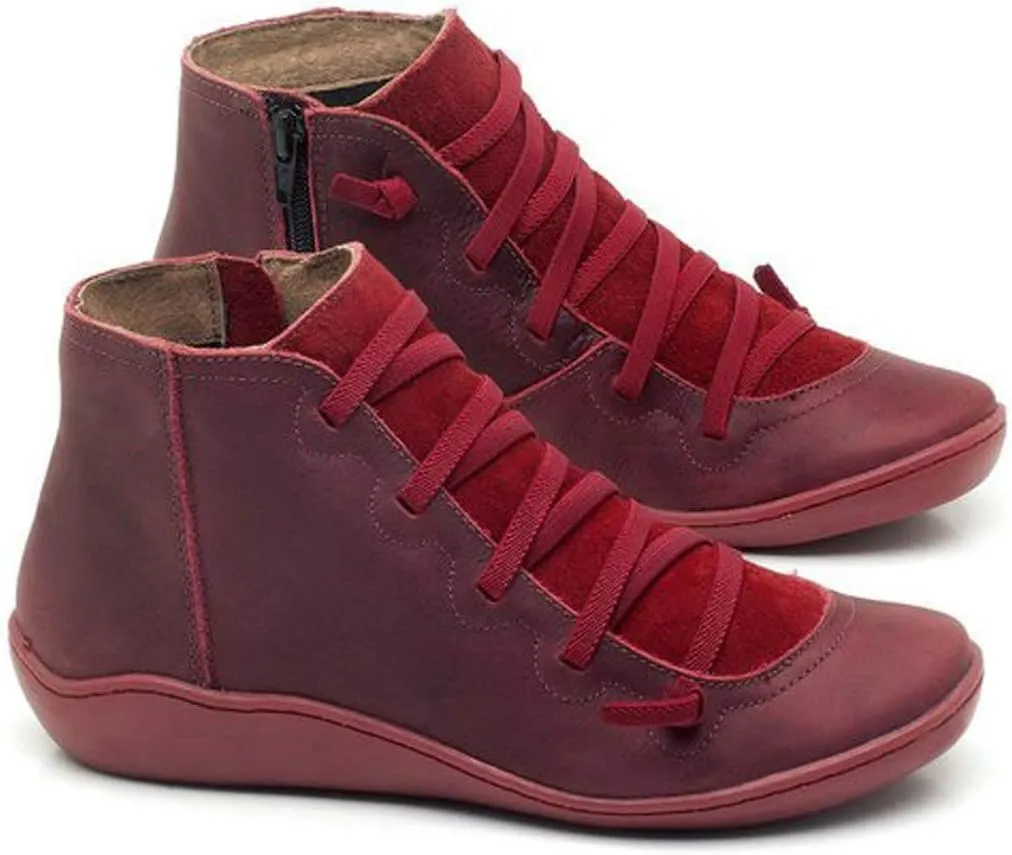 Ankle Boots for Women Black Booties No Heel Womens Hiking Boots Wide Width Work Boot Shoe Laces Men Soft Sole Fashion Slip on Pointed Toe Chunky Stacked Heel