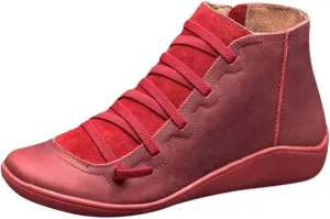 Ankle Boots for Women Black Booties No Heel Womens Hiking Boots Wide Width Work Boot Shoe Laces Men Soft Sole Fashion Slip on Pointed Toe Chunky Stacked Heel