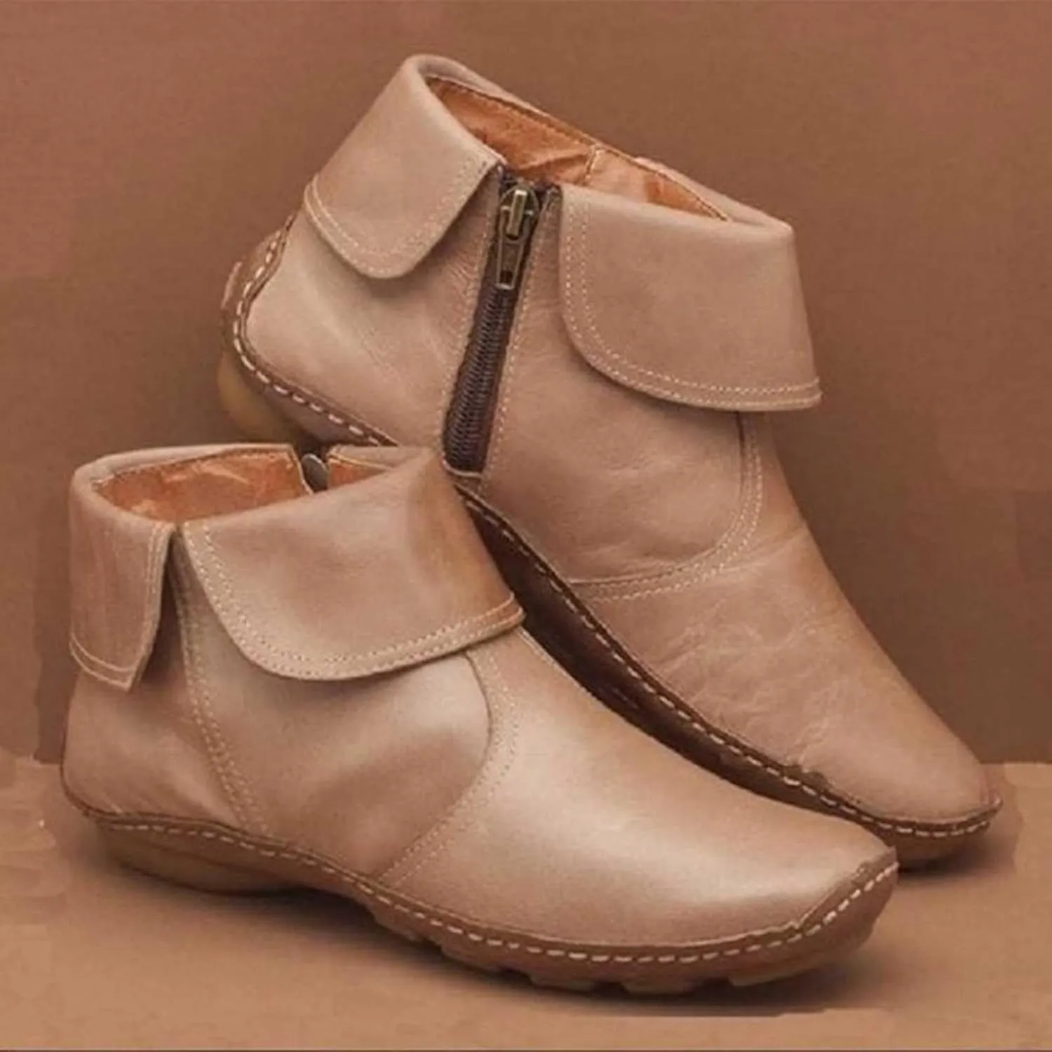 Ankle Boots for Women Black Booties No Heel Womens Hiking Boots Wide Width Work Boot Shoe Laces Men Soft Sole Fashion Slip on Pointed Toe Chunky Stacked Heel