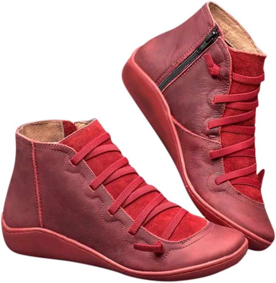 Ankle Boots for Women Black Booties No Heel Womens Hiking Boots Wide Width Work Boot Shoe Laces Men Soft Sole Fashion Slip on Pointed Toe Chunky Stacked Heel