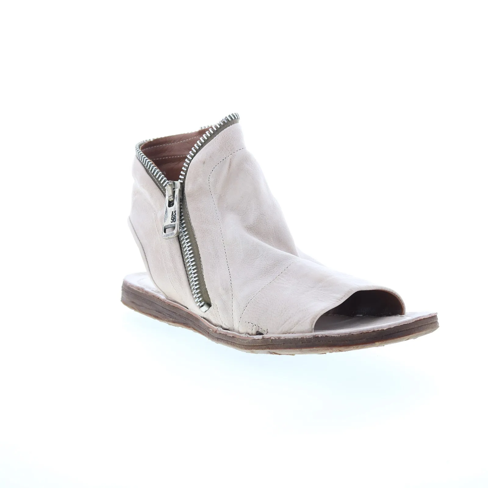 A.S. 98 Ritchie Womens Gray Leather Zipper Mule Flats Shoes