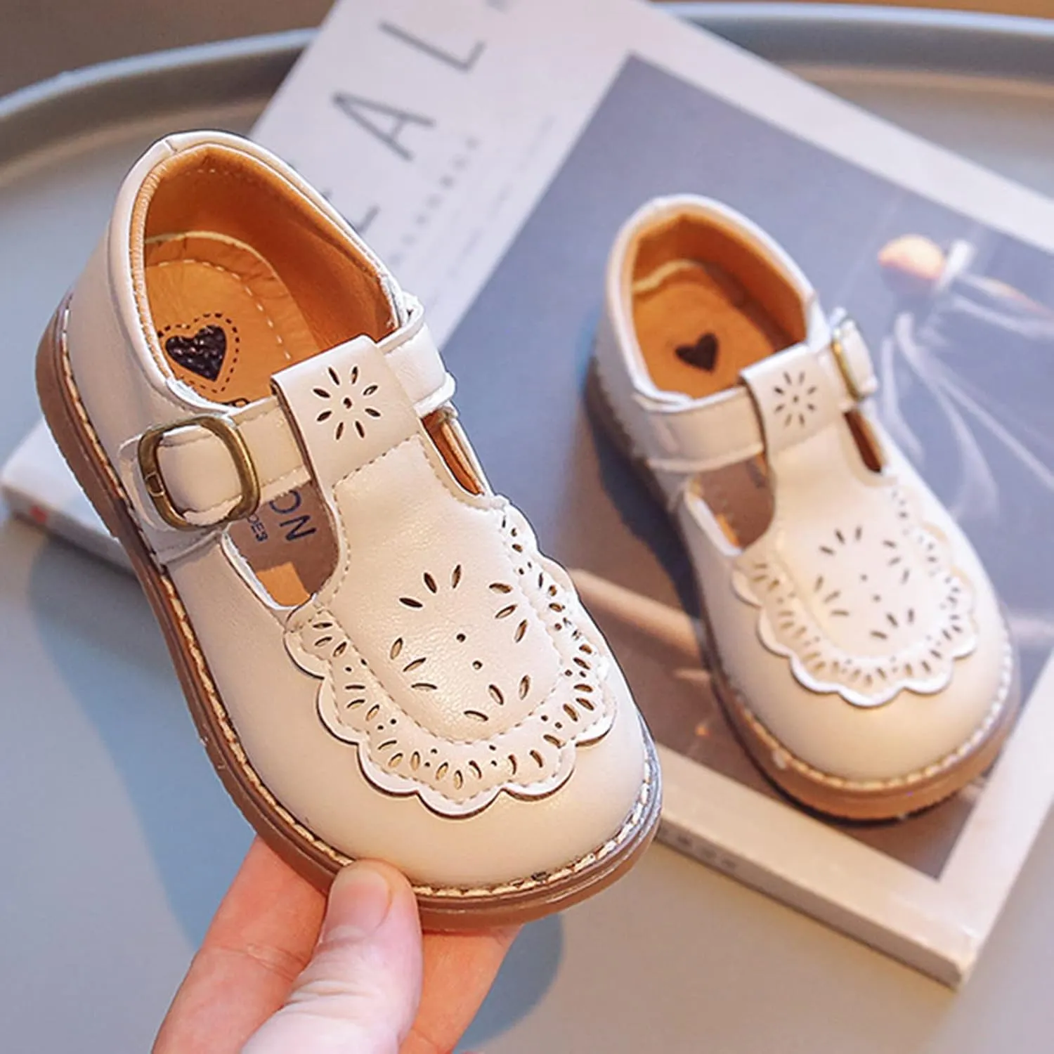 Baby Girls Mary Jane School Shoes Flower Dress Shoes Uniform School Oxford Flats for Kid Party Wedding Shoes
