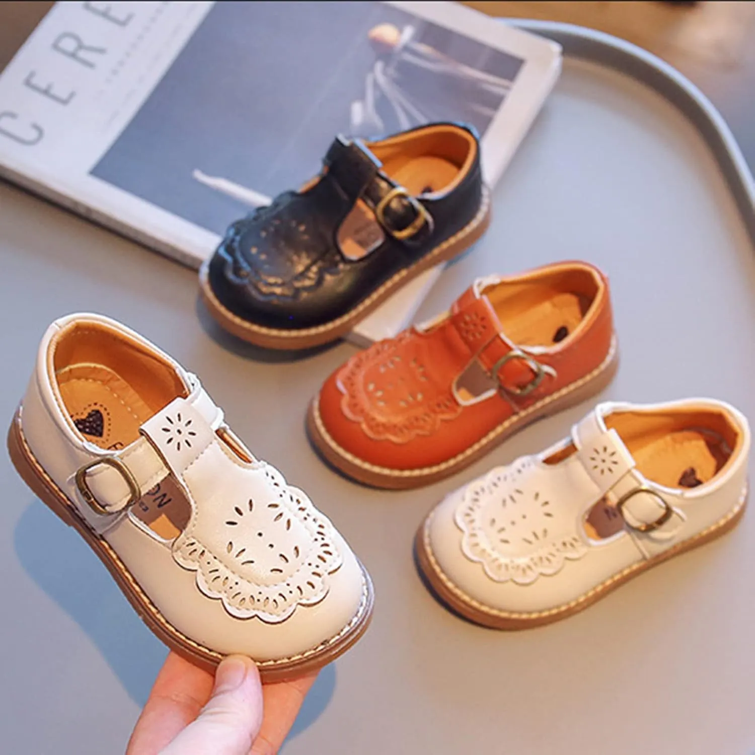 Baby Girls Mary Jane School Shoes Flower Dress Shoes Uniform School Oxford Flats for Kid Party Wedding Shoes