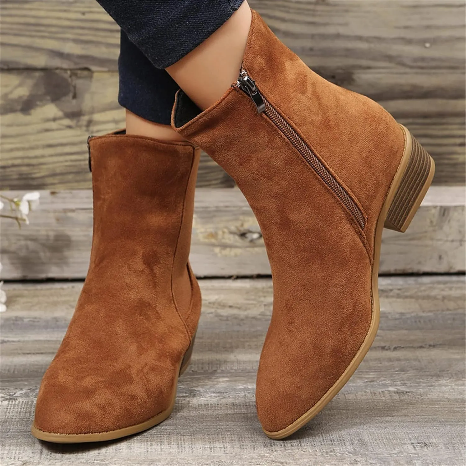 Black Booties for Women Ankle Wide Width Booties Womens Leather Boots Ankle Heeled Bootie for Women Dressy Fashion Casual Comfy Soft Slip on Pointed Toe Chunky Stacked Heel