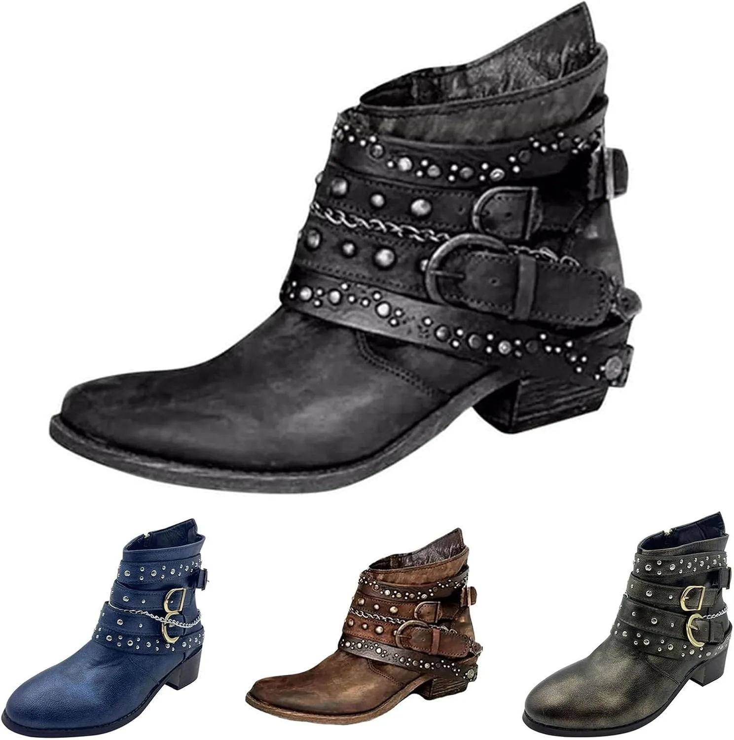 Black Cowboy Boots for Women Ankle Womens Lace Up Booties Ankle Boots for Women Dressy Wedge Bootie for Women Wide Width Slip On Soft Sole Pump Closed Toe Stacked Heel