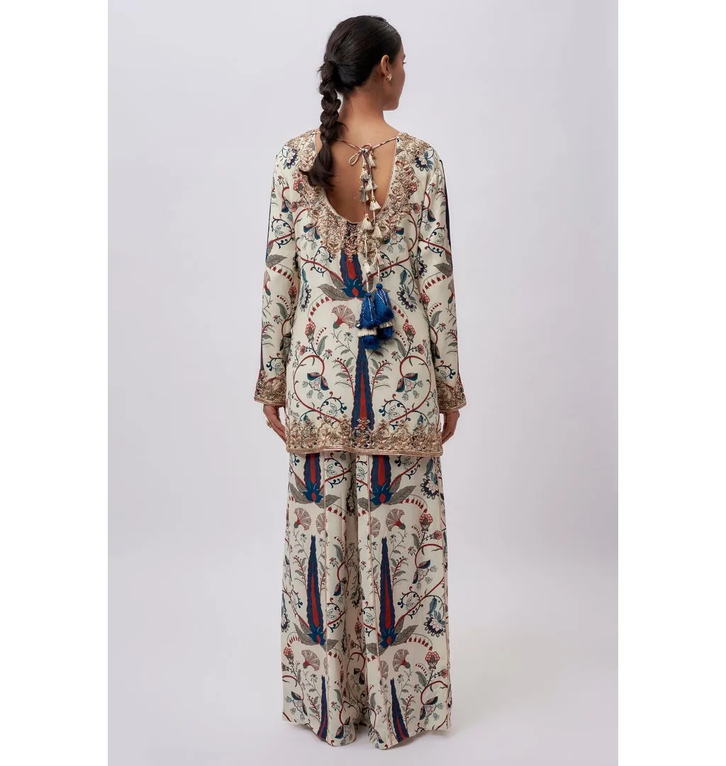 Blue Forest Whisper Print Crepe Embroidered Kurta Set
