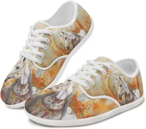 chaqlin Horse Sneaker Classic Lace-Up Low Top Tennis Shoes Wide Flat Running Walking Sneaker Non Slip Barefoot Shoe