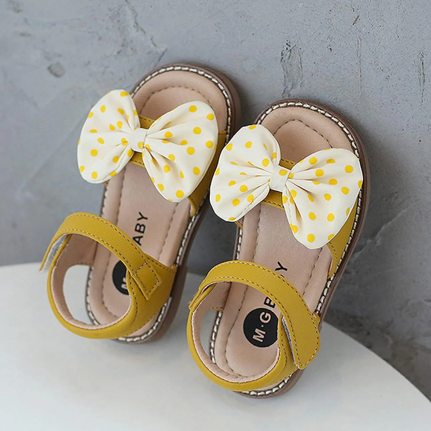 Children Kid Girl Dot Bowknot Princess Beach Shoes Soft-Soled Non-Slip Sandals Summer Flat Dress Sandals for 2-9Years