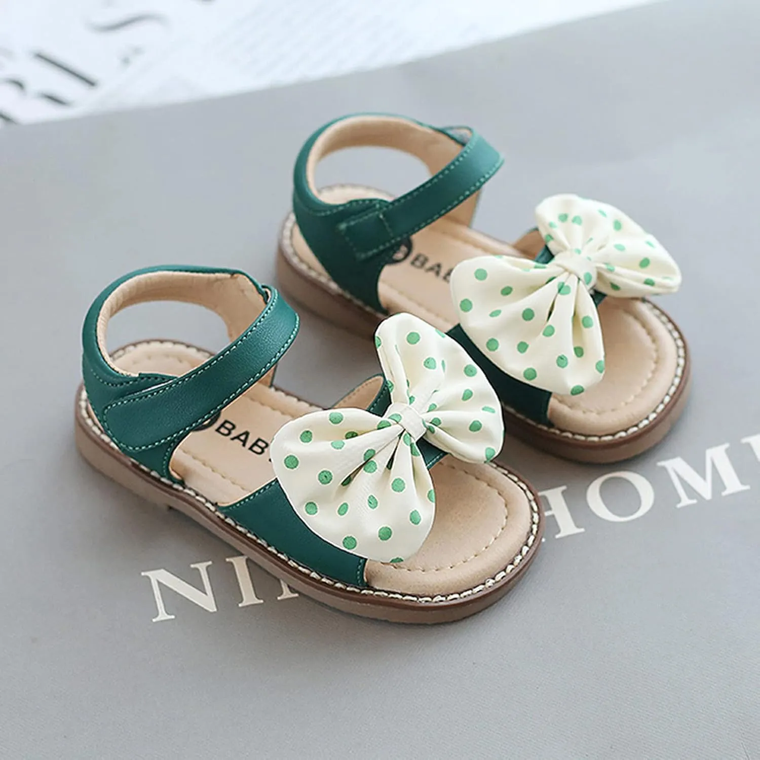 Children Kid Girl Dot Bowknot Princess Beach Shoes Soft-Soled Non-Slip Sandals Summer Flat Dress Sandals for 2-9Years