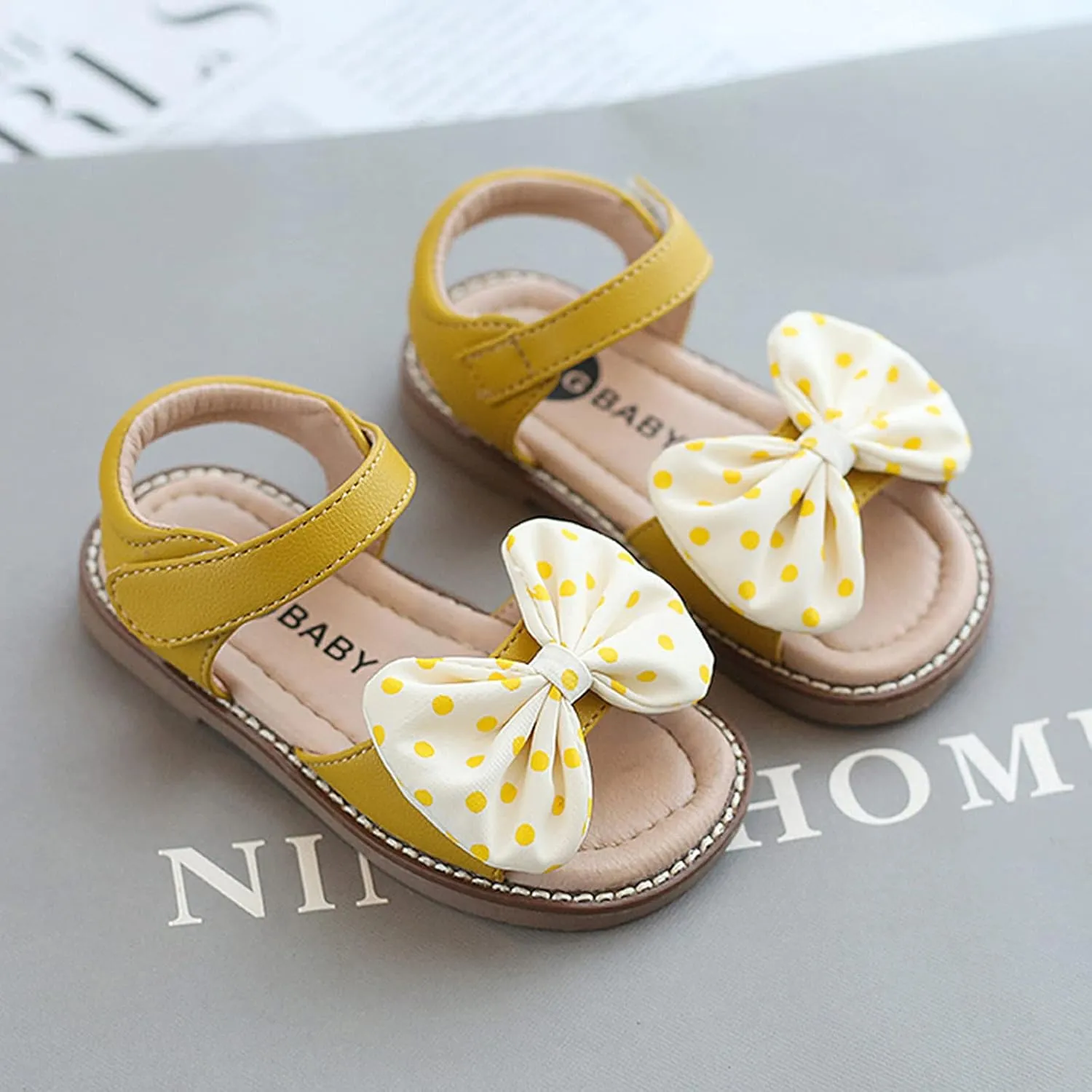 Children Kid Girl Dot Bowknot Princess Beach Shoes Soft-Soled Non-Slip Sandals Summer Flat Dress Sandals for 2-9Years