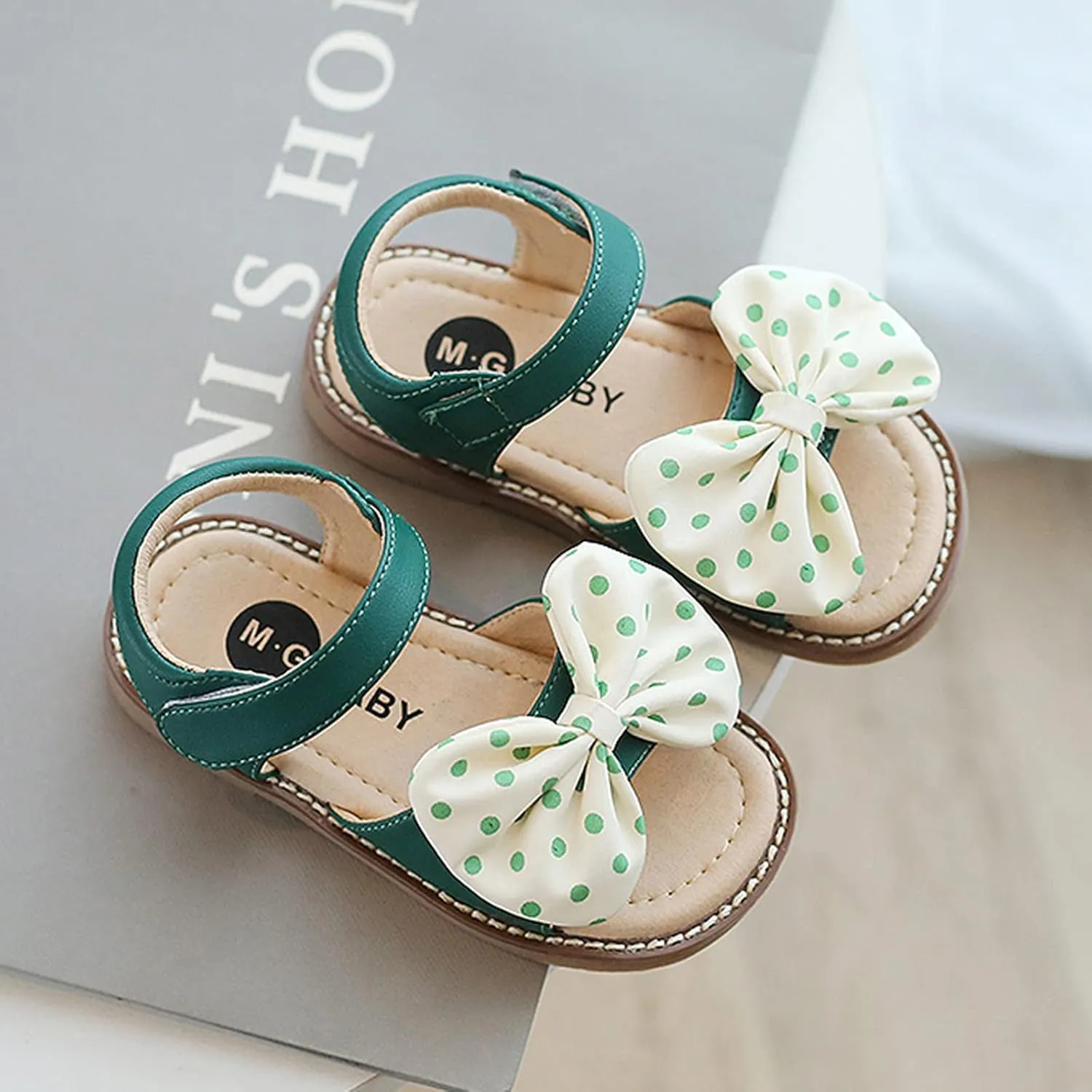 Children Kid Girl Dot Bowknot Princess Beach Shoes Soft-Soled Non-Slip Sandals Summer Flat Dress Sandals for 2-9Years