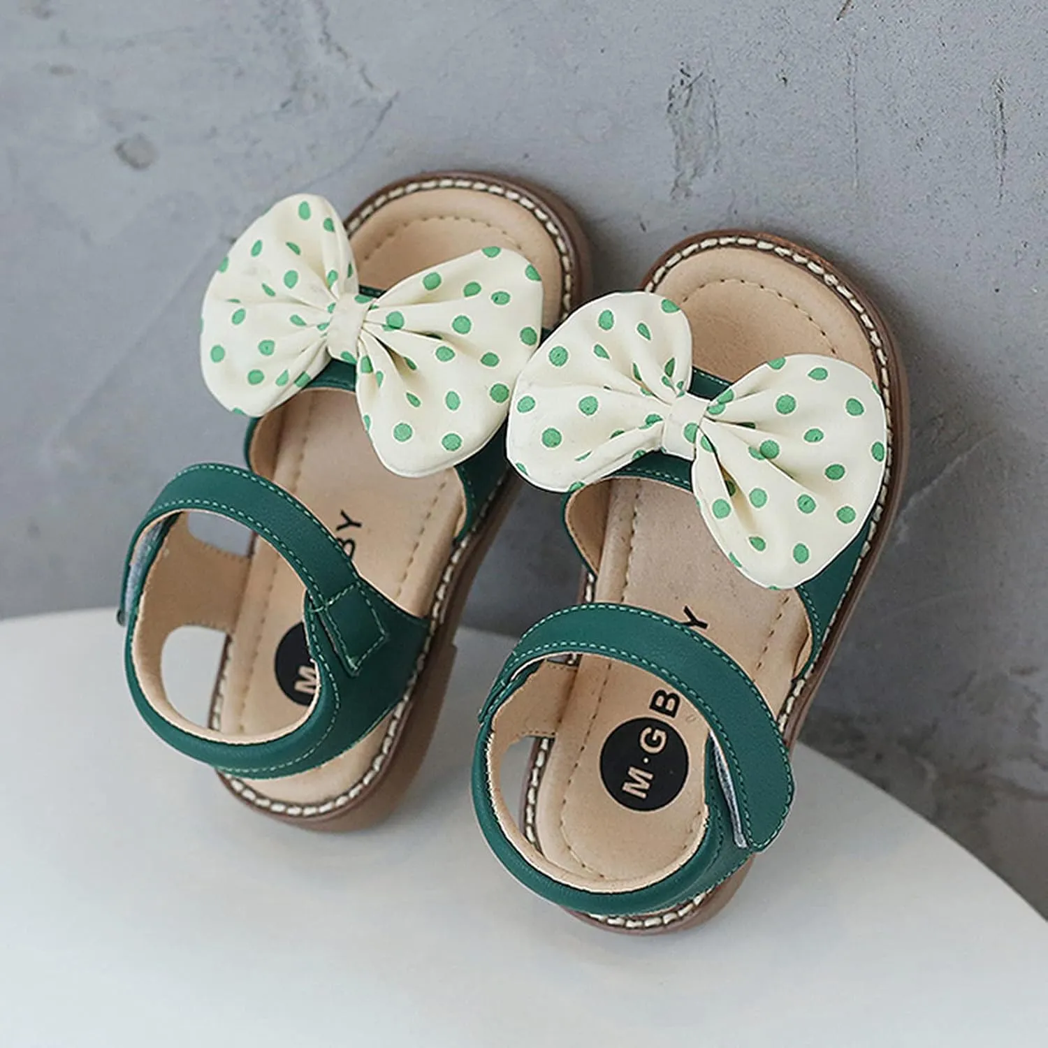 Children Kid Girl Dot Bowknot Princess Beach Shoes Soft-Soled Non-Slip Sandals Summer Flat Dress Sandals for 2-9Years