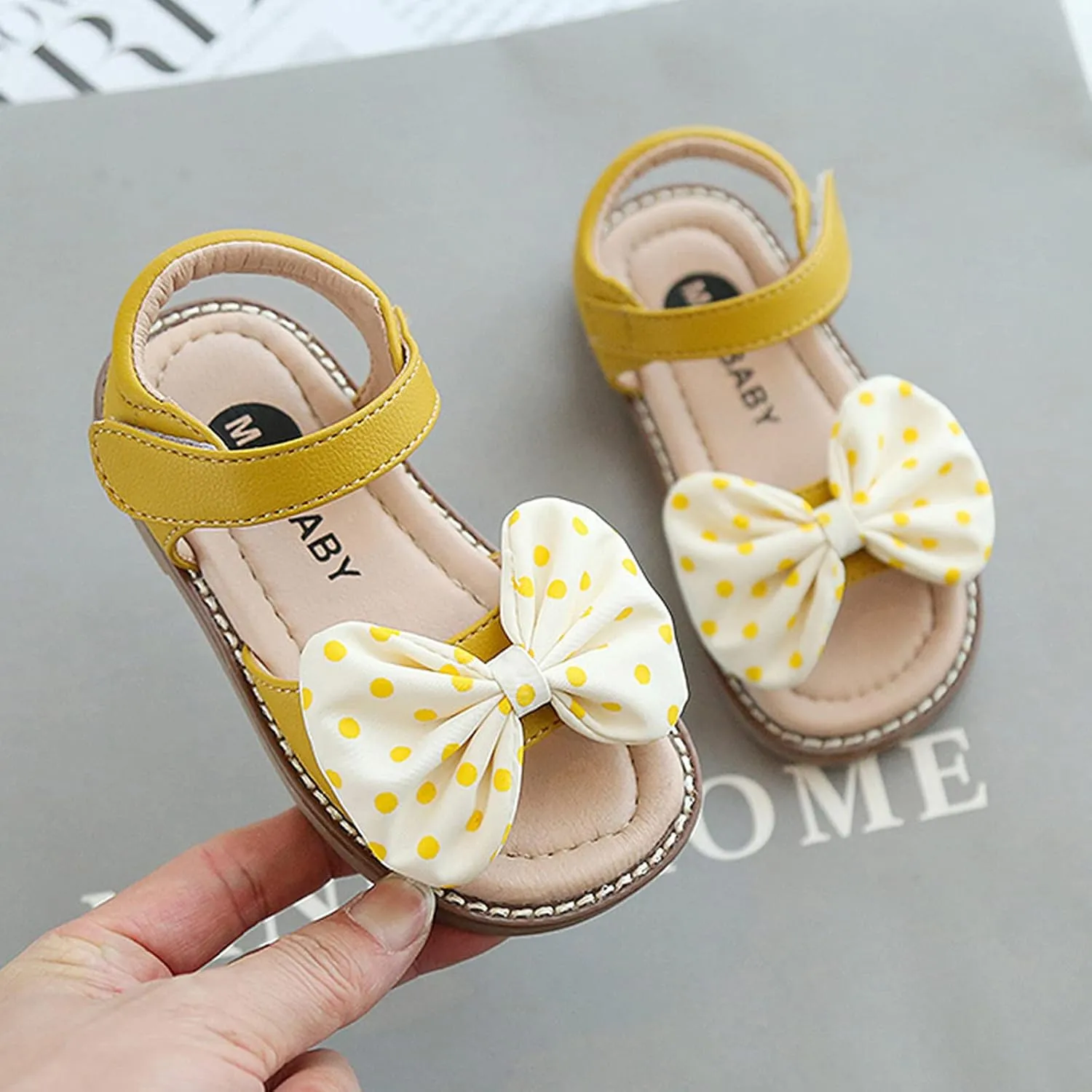 Children Kid Girl Dot Bowknot Princess Beach Shoes Soft-Soled Non-Slip Sandals Summer Flat Dress Sandals for 2-9Years