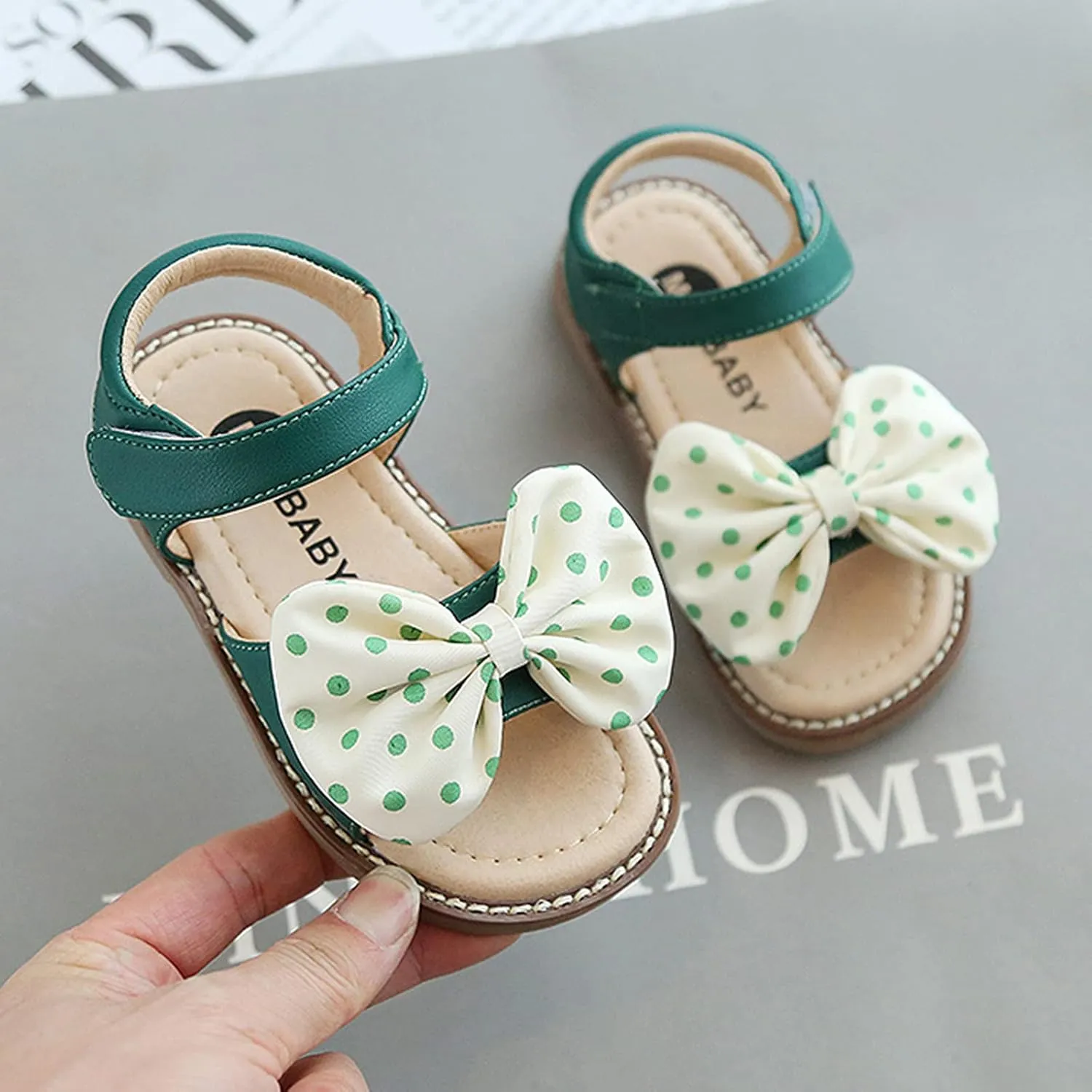 Children Kid Girl Dot Bowknot Princess Beach Shoes Soft-Soled Non-Slip Sandals Summer Flat Dress Sandals for 2-9Years