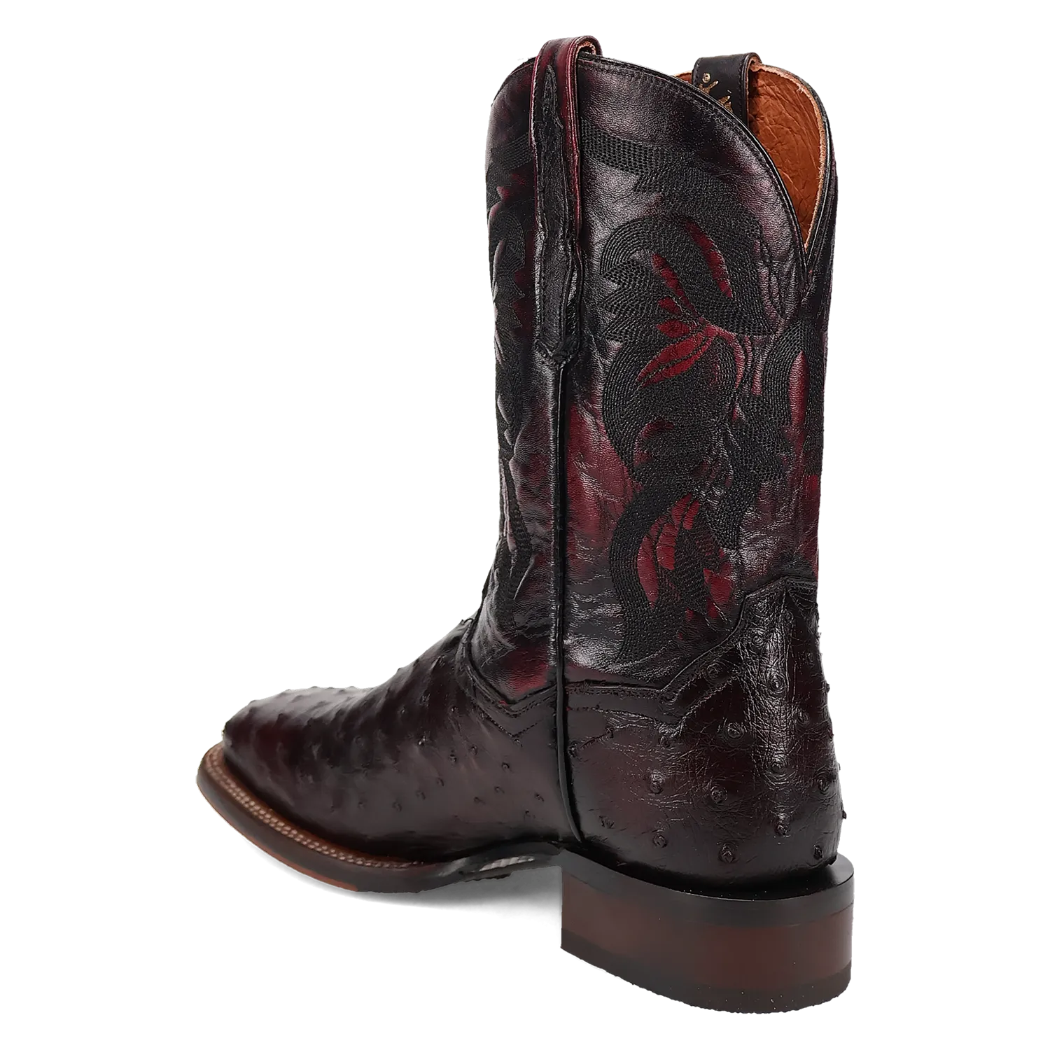 Dan Post DP5012 Men's 11" Alamosa Black Cherry Full Quill Ostrich Wide Square Toe