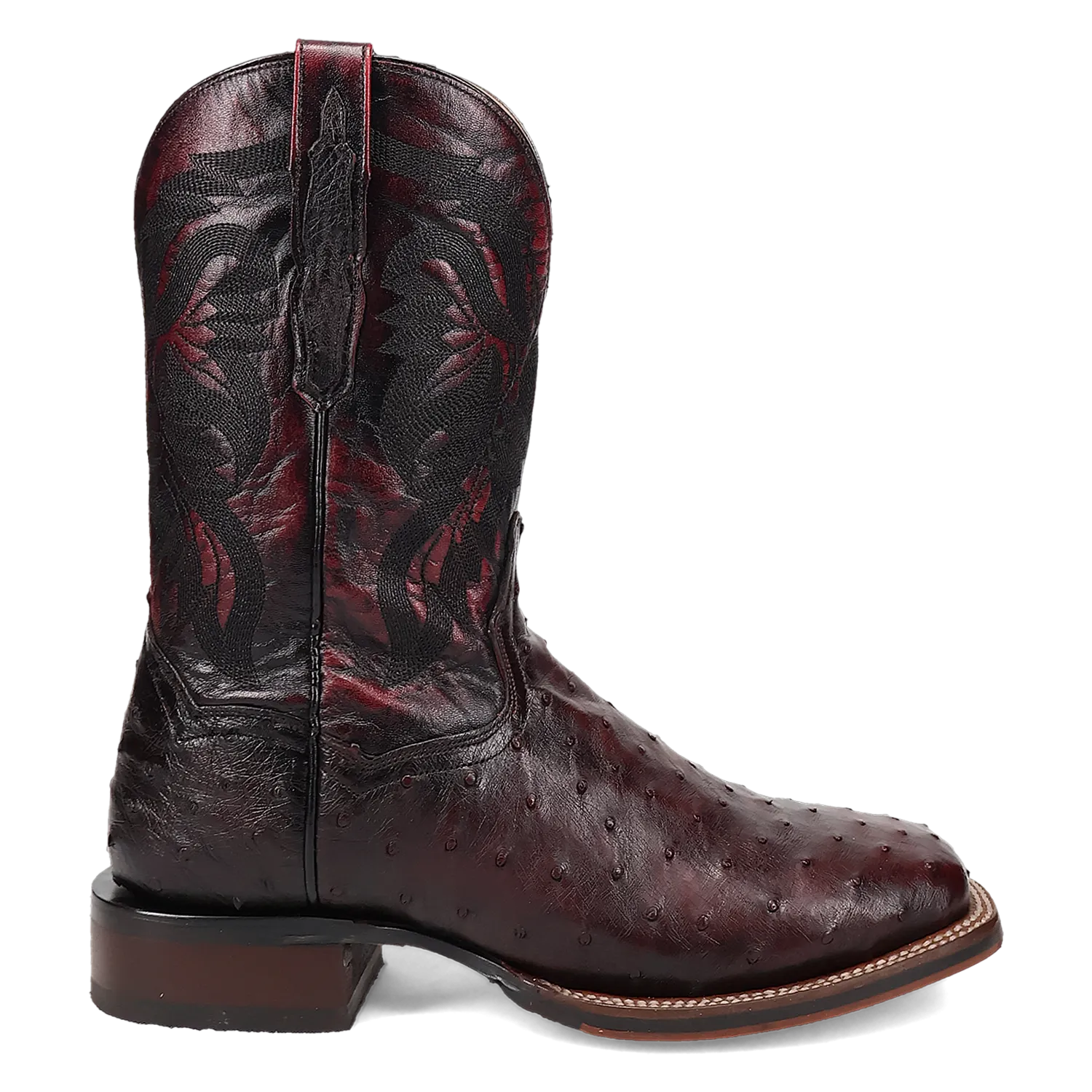 Dan Post DP5012 Men's 11" Alamosa Black Cherry Full Quill Ostrich Wide Square Toe