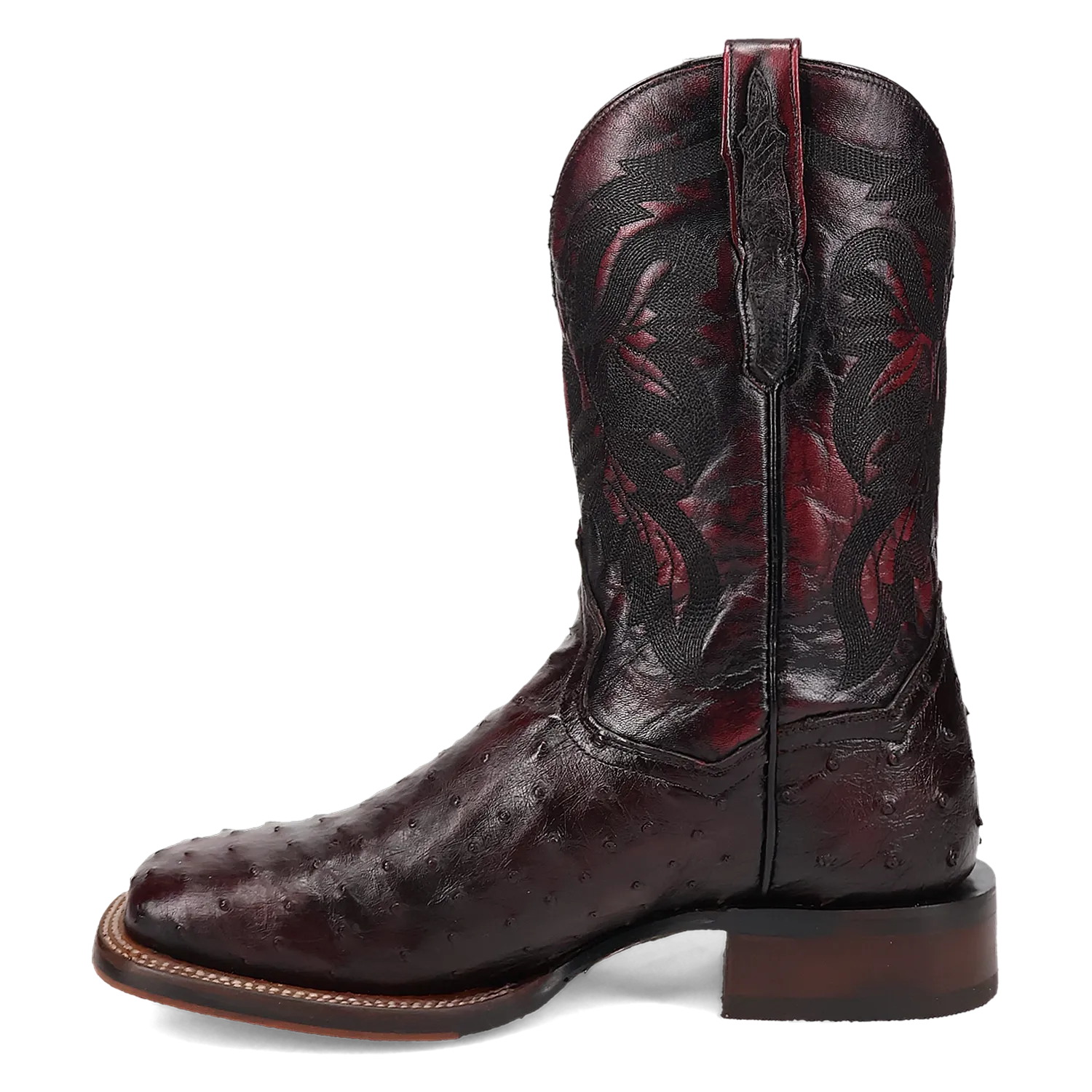 Dan Post DP5012 Men's 11" Alamosa Black Cherry Full Quill Ostrich Wide Square Toe