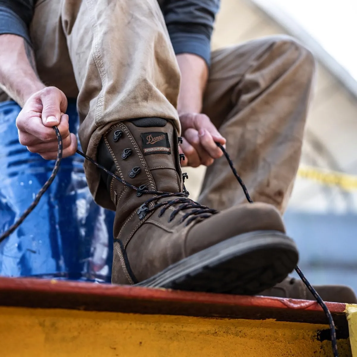Danner 8 Steel Yard Steel Toe Work Boots for Men - Waterproof Full-Grain Leather with Dual-Density Footbed, Slip-Resistant Outsole, and EH Resistance