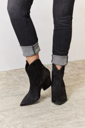 East Lion Corp Black Rhinestone Embellished Cowgirl Boots
