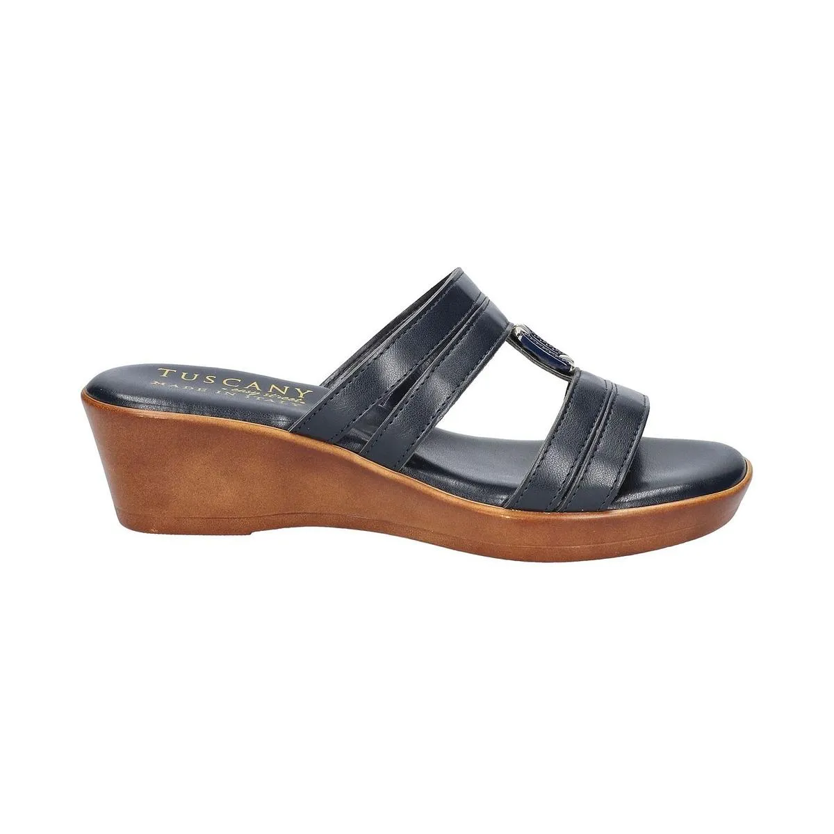 Easy Street Womens Anzola Faux Leather Slip-On Wedge Sandals