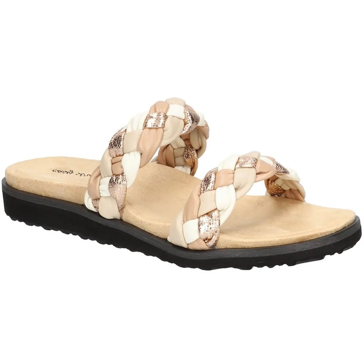 Easy Street Womens Susi Metallic Woven Slide Sandals