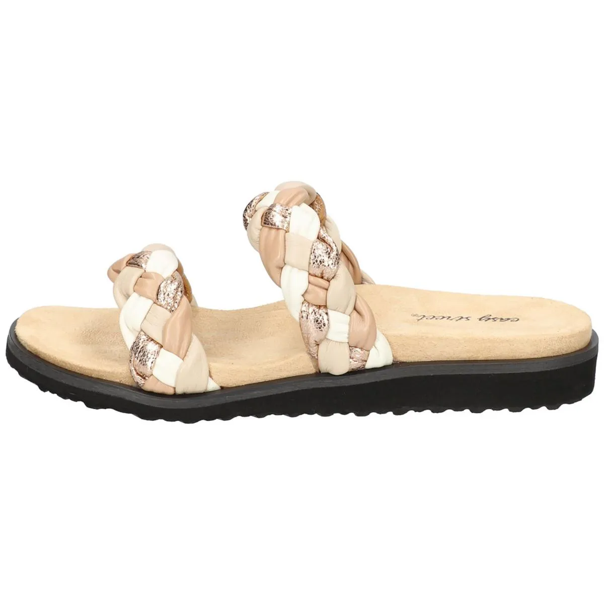 Easy Street Womens Susi Metallic Woven Slide Sandals