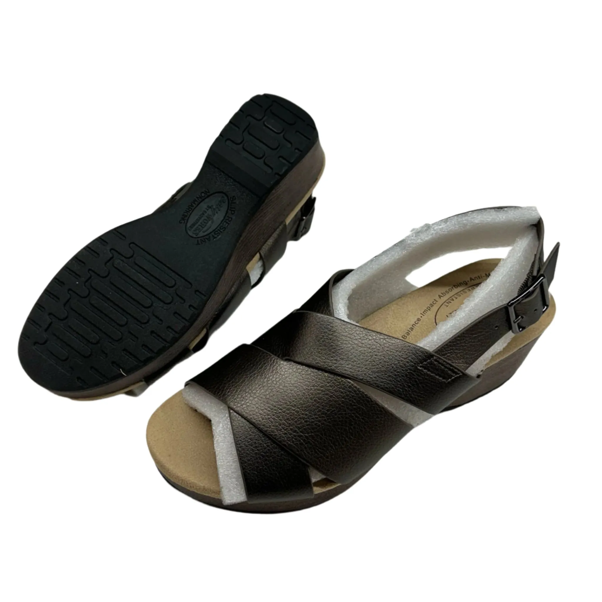 Easy Works by Easy Street Women's Raffey Wedge Sandals Pewter Size 8.5 – New