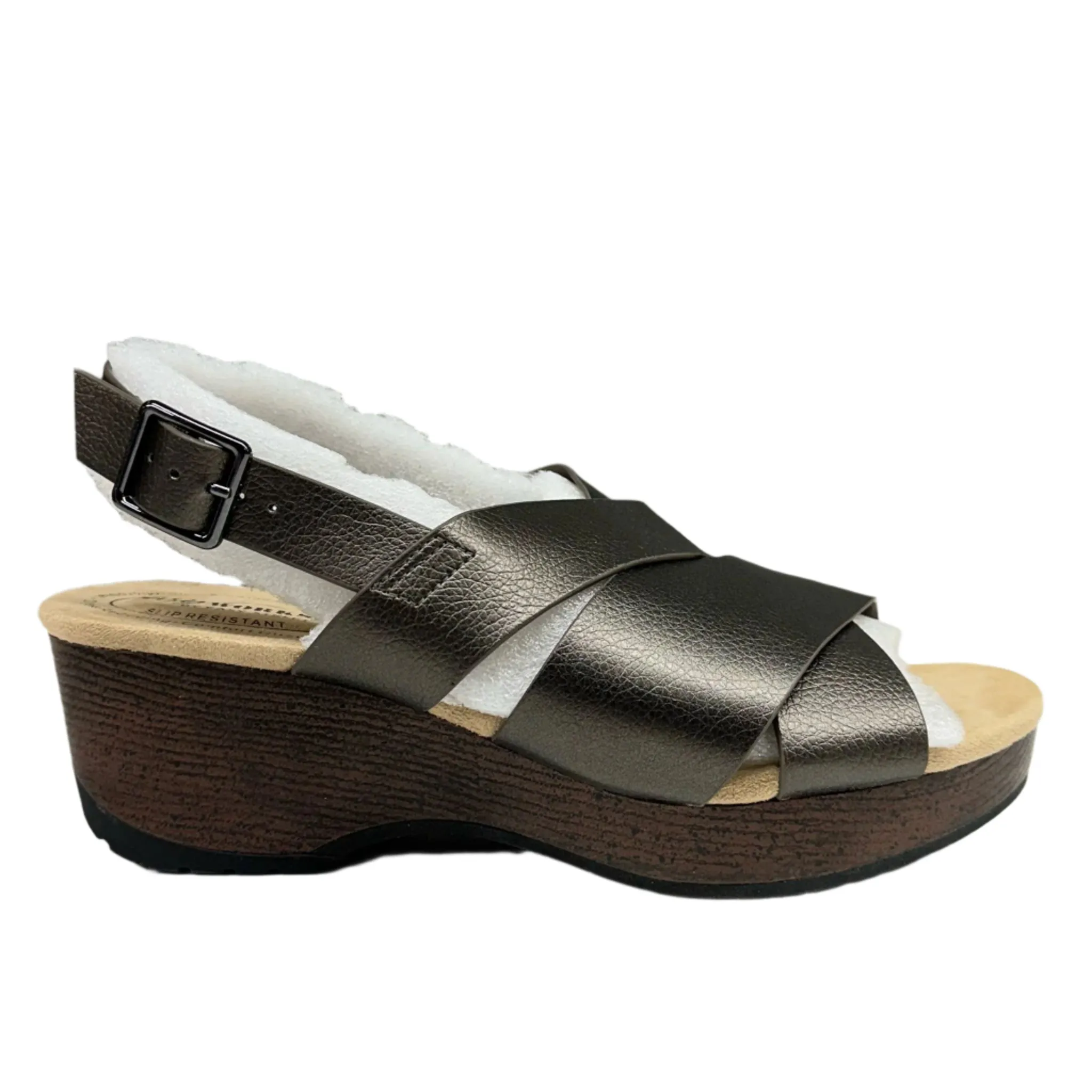 Easy Works by Easy Street Women's Raffey Wedge Sandals Pewter Size 8.5 – New