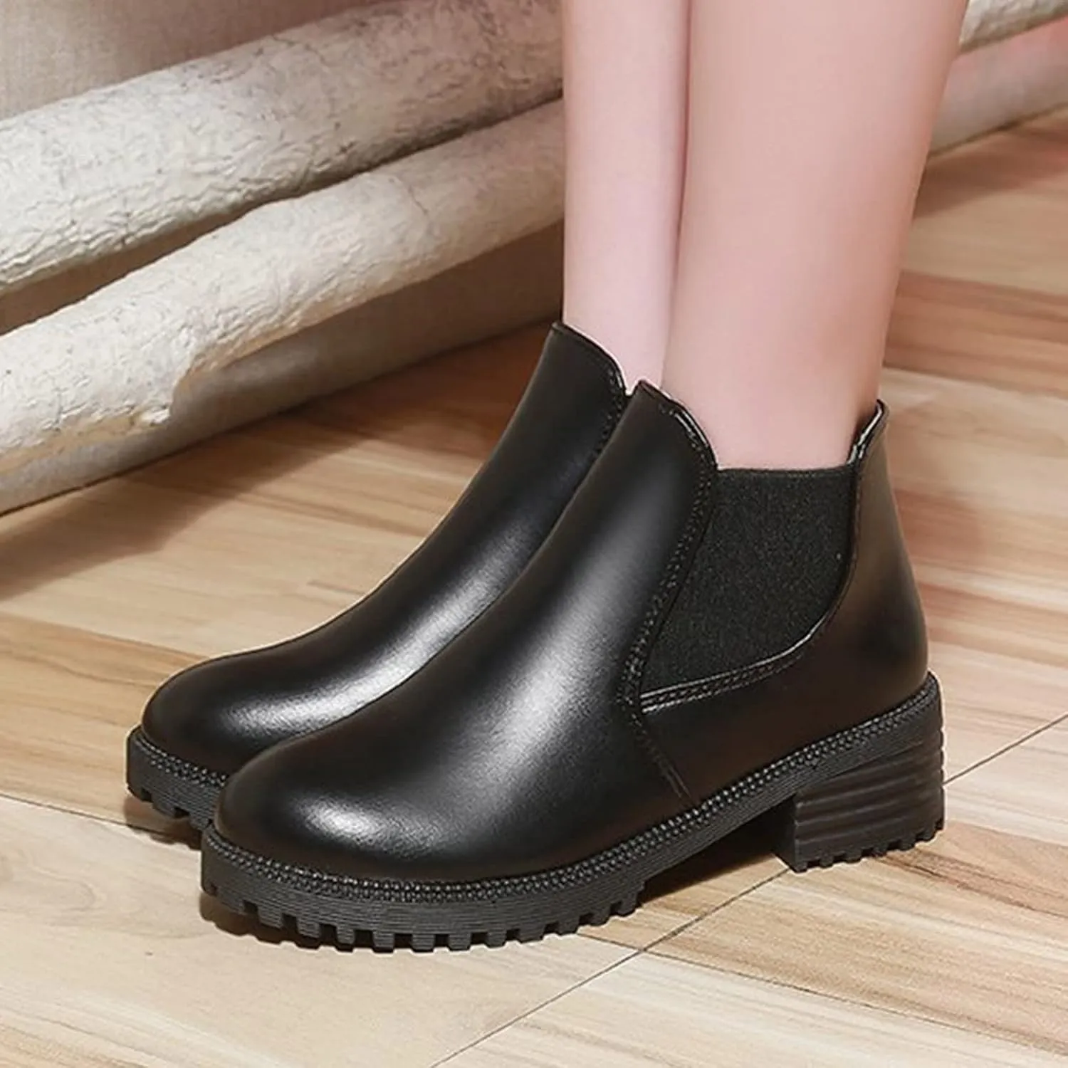 Fall Boots Women Ankle Flat Booties for Women Wide Calf Heeled Boots for Women Steel Toe Shoes for Women Comfy Soft Cover Heel Round Toe Suede Stacked Heel