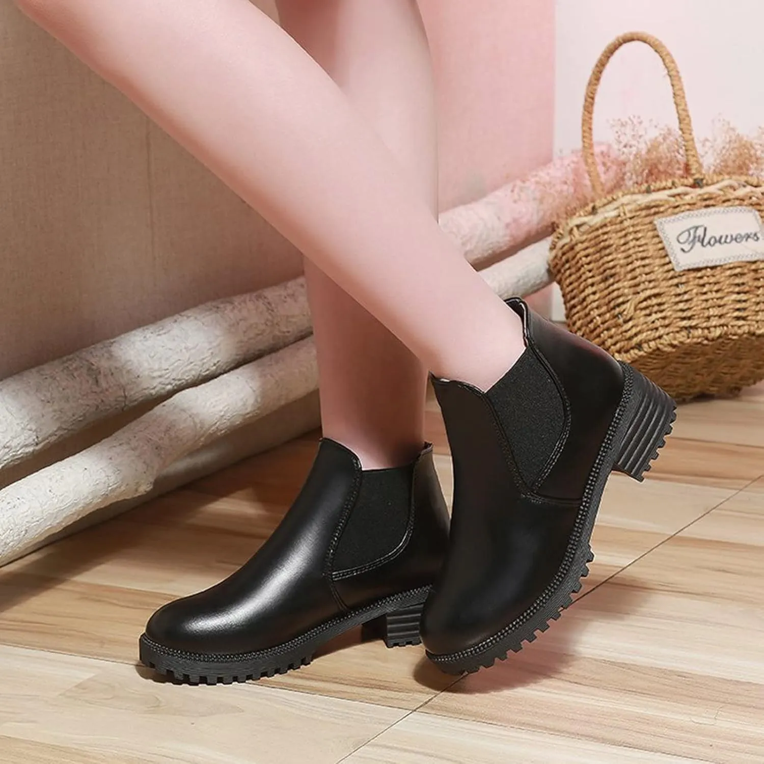 Fall Boots Women Ankle Flat Booties for Women Wide Calf Heeled Boots for Women Steel Toe Shoes for Women Comfy Soft Cover Heel Round Toe Suede Stacked Heel