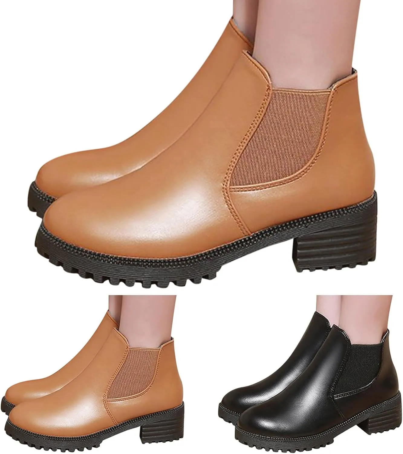 Fall Boots Women Ankle Flat Booties for Women Wide Calf Heeled Boots for Women Steel Toe Shoes for Women Comfy Soft Cover Heel Round Toe Suede Stacked Heel