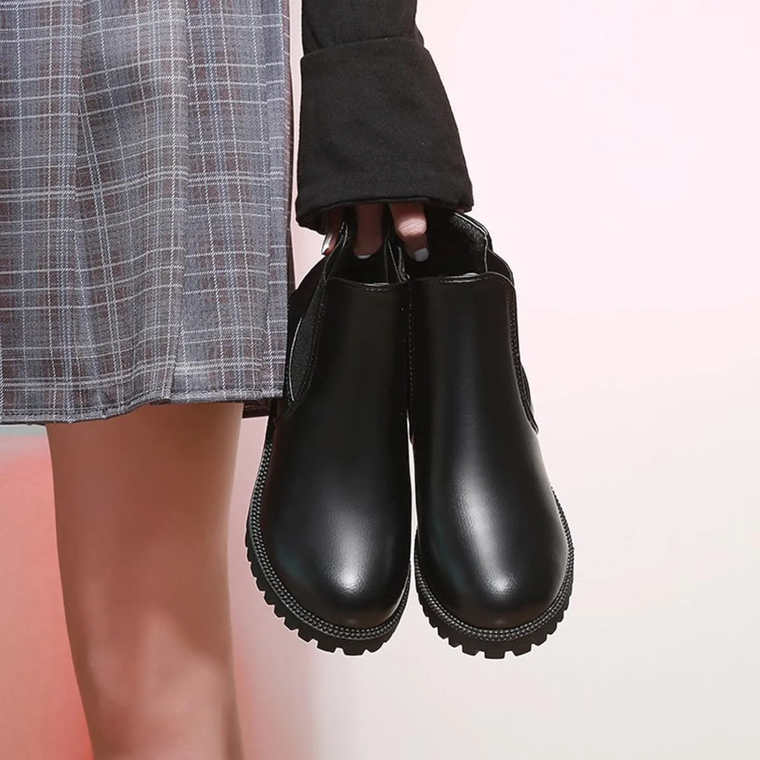 Fall Boots Women Ankle Flat Booties for Women Wide Calf Heeled Boots for Women Steel Toe Shoes for Women Comfy Soft Cover Heel Round Toe Suede Stacked Heel