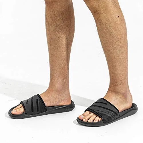 Faslie Slides for Men Athletic Slide Sandal with Arch Support for Beach, Comfort Open Toe Slip-On Indoor Outdoor Slides, Size 8-12