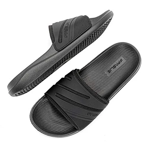 Faslie Slides for Men Athletic Slide Sandal with Arch Support for Beach, Comfort Open Toe Slip-On Indoor Outdoor Slides, Size 8-12