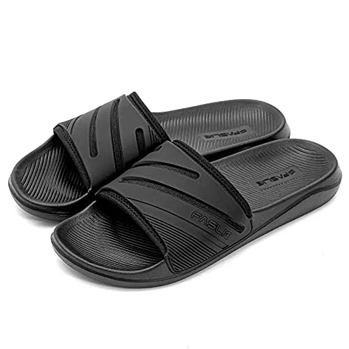 Faslie Slides for Men Athletic Slide Sandal with Arch Support for Beach, Comfort Open Toe Slip-On Indoor Outdoor Slides, Size 8-12