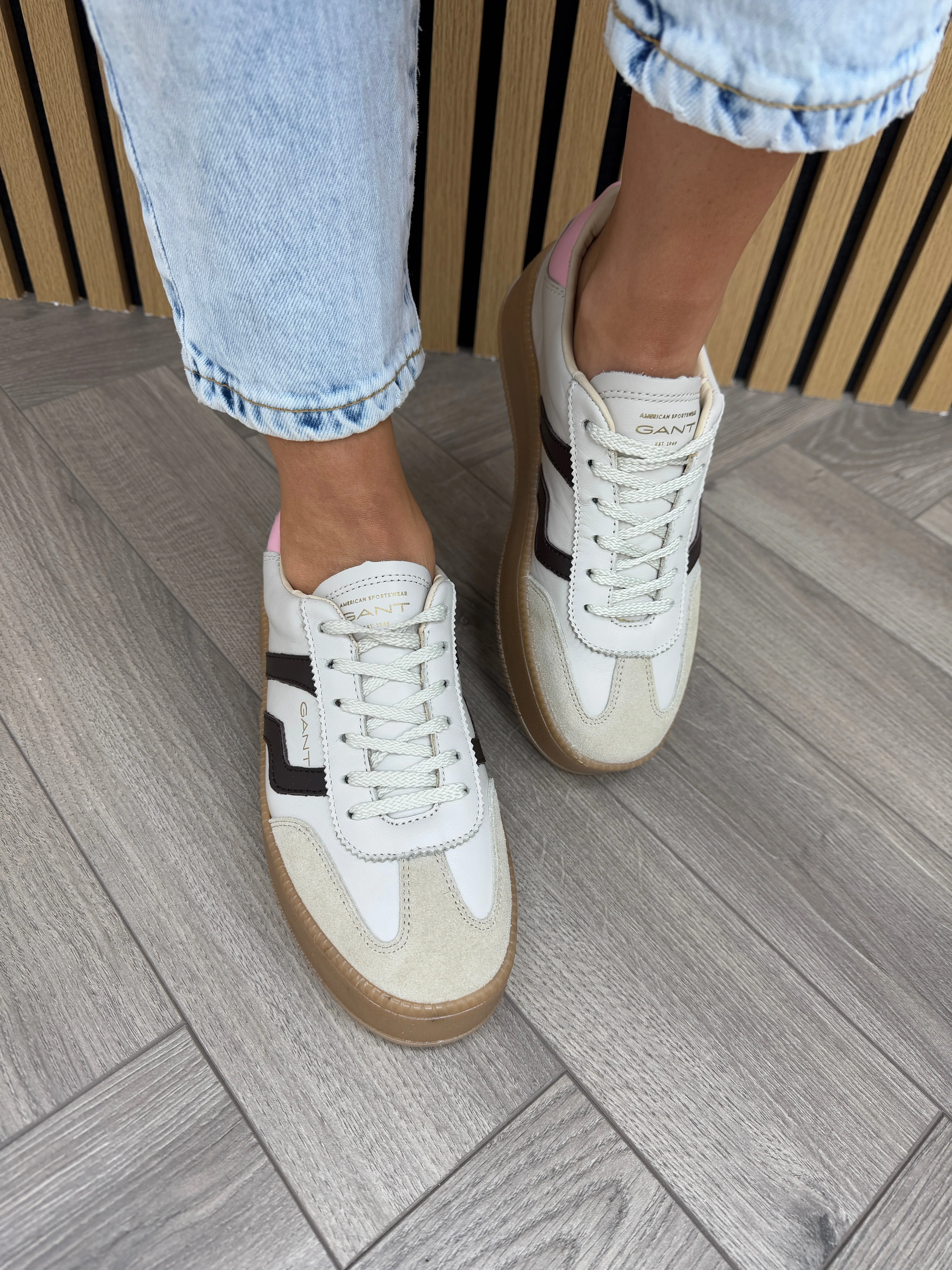 Gant (SS25) Cuzmani Platform Leather Lace Up Trainer 30533977 - Beige/Brown (GT9)
