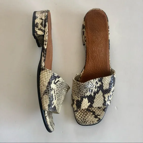 Genuine Italian snake print leather slide sandals