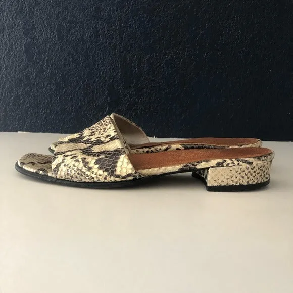 Genuine Italian snake print leather slide sandals