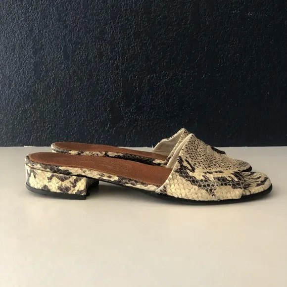 Genuine Italian snake print leather slide sandals