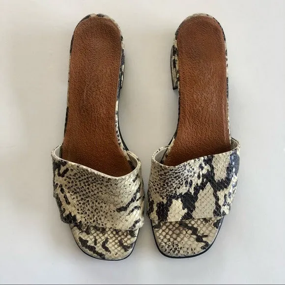 Genuine Italian snake print leather slide sandals