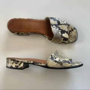 Genuine Italian snake print leather slide sandals
